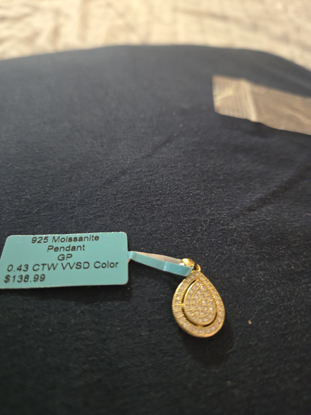 Gold Teardrop Moissanite Pendant Necklace - Gold Tone